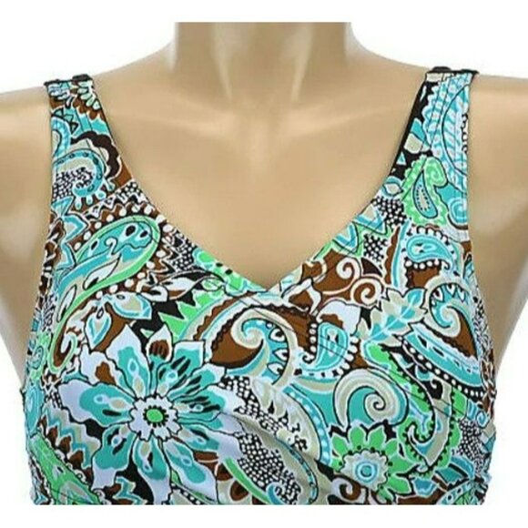Fit 4 U D's & E's Whimsical Paisley Swim Dress size 14 Brown Turquoise Modest - Picture 10 of 10